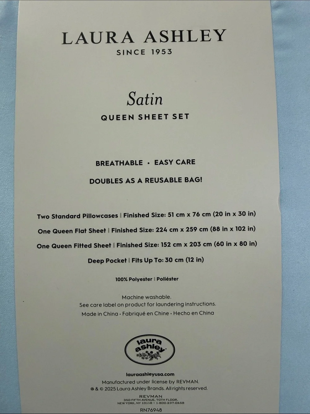 NWT Laura Ashley Satin Queen Sized Sheet Set